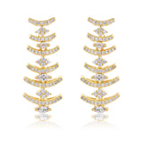 Designer Cocktail Necklace Set for Women Sparkling Elegance Curved Bar Fern Link Gold Finish Short Collar Jewellery with Drop Earrings