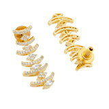 Designer Cocktail Necklace Set for Women Sparkling Elegance Curved Bar Fern Link Gold Finish Short Collar Jewellery with Drop Earrings