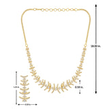 Designer Cocktail Necklace Set for Women Sparkling Elegance Curved Bar Fern Link Gold Finish Short Collar Jewellery with Drop Earrings