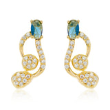 Cocktail Designer Blue Stone Necklace Set for Women Sparkling Elegance Vine Curl Round Drop Gold Finish Short Collar Jewellery with Drop Earrings