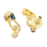 Cocktail Designer Blue Stone Necklace Set for Women Sparkling Elegance Vine Curl Round Drop Gold Finish Short Collar Jewellery with Drop Earrings
