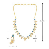 Cocktail Designer Blue Stone Necklace Set for Women Sparkling Elegance Vine Curl Round Drop Gold Finish Short Collar Jewellery with Drop Earrings