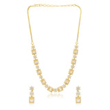 Cocktail Designer Emerald Colour Jewellery Set for Women Sparkling Elegance Framed Rectangle Blossom Link Gold Finish Short Collar Necklace with Drop Earrings