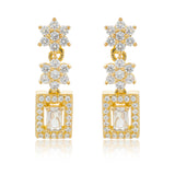 Cocktail Designer Emerald Colour Jewellery Set for Women Sparkling Elegance Framed Rectangle Blossom Link Gold Finish Short Collar Necklace with Drop Earrings