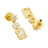 Cocktail Designer Emerald Colour Jewellery Set for Women Sparkling Elegance Framed Rectangle Blossom Link Gold Finish Short Collar Necklace with Drop Earrings