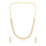 Designer Rectangle Cut American Diamond Necklace Set for Women Sparkling Elegance Single Line Stone Row Gold Finish Short Collar with Drop Earrings