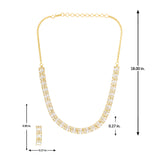 Designer Rectangle Cut American Diamond Necklace Set for Women Sparkling Elegance Single Line Stone Row Gold Finish Short Collar with Drop Earrings