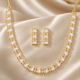 Designer Rectangle Cut American Diamond Necklace Set for Women Sparkling Elegance Single Line Stone Row Gold Finish Short Collar with Drop Earrings