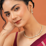 Designer Rectangle Cut American Diamond Necklace Set for Women Sparkling Elegance Single Line Stone Row Gold Finish Short Collar with Drop Earrings