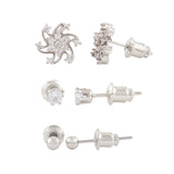 Korean Bling Silver Spark Trio Earrings Combo
