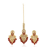 Kundan Opulance Red Pearl-Beaded Yellow Gold-Plated Chand Bali Set