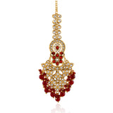 Kundan Opulance Red Pearl-Beaded Yellow Gold-Plated Chand Bali Set
