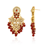 Kundan Opulance Red Pearl-Beaded Yellow Gold-Plated Chand Bali Set