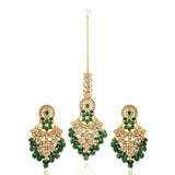 Kundan Opulance Green Pearl-Beaded Yellow Gold-Plated Chand Bali Set