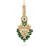 Kundan Opulance Green Pearl-Beaded Yellow Gold-Plated Chand Bali Set