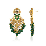 Kundan Opulance Green Pearl-Beaded Yellow Gold-Plated Chand Bali Set