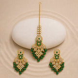 Kundan Opulance Green Pearl-Beaded Yellow Gold-Plated Chand Bali Set
