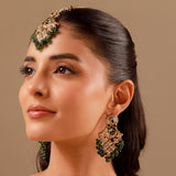Kundan Opulance Green Pearl-Beaded Yellow Gold-Plated Chand Bali Set