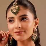 Kundan Opulance Green Pearl-Beaded Yellow Gold-Plated Chand Bali Set