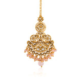 Pearl Elegance Light Pink CZ Yellow Gold-Plated Dangler & Maangtika Set