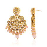 Pearl Elegance Light Pink CZ Yellow Gold-Plated Dangler & Maangtika Set