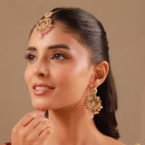 Pearl Elegance Light Pink CZ Yellow Gold-Plated Dangler & Maangtika Set