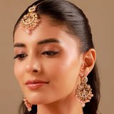 Pearl Elegance Light Pink CZ Yellow Gold-Plated Dangler & Maangtika Set