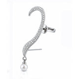 Korean Bling  Silver Pearl Curve Ear Cuff Earring