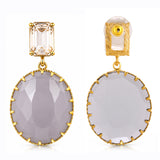 Korean Bling Smoke Quartz Disc Dangler Earrings