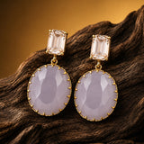 Korean Bling Smoke Quartz Disc Dangler Earrings