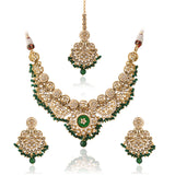 Kundan Opulance Green CZ-Pearl Yellow Gold-Plated Short Necklace Set