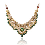 Kundan Opulance Green CZ-Pearl Yellow Gold-Plated Short Necklace Set