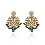 Kundan Opulance Green CZ-Pearl Yellow Gold-Plated Short Necklace Set