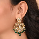 Kundan Opulance Green CZ-Pearl Yellow Gold-Plated Short Necklace Set