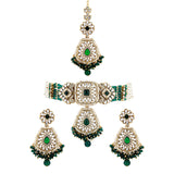 Kundan Opulance Green CZ-Pearl Beaded Yellow Gold-Plated Choker Set