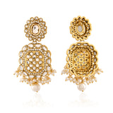 Kundan Opulance White Smoke CZ-Pearl Yellow Gold-Plated Dangler Set