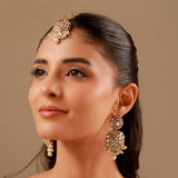 Kundan Opulance White Smoke CZ-Pearl Yellow Gold-Plated Dangler Set