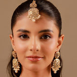 Kundan Opulance White Smoke CZ-Pearl Yellow Gold-Plated Dangler Set