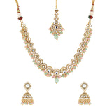 Kundan Opulance Light Pink Pearl-Beaded Circle Motif Yellow Gold-Plated Necklace Set
