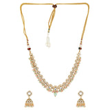 Kundan Opulance Light Pink Pearl-Beaded Circle Motif Yellow Gold-Plated Necklace Set