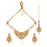 Kundan Opulance Light Pink Multi CZ-Pearl Yellow Gold-Plated Short Necklace Set