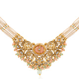 Kundan Opulance Light Pink Multi CZ-Pearl Yellow Gold-Plated Short Necklace Set