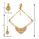Kundan Opulance Light Pink Multi CZ-Pearl Yellow Gold-Plated Short Necklace Set