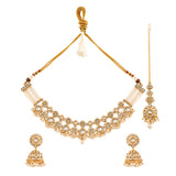 Kundan Opulance White Smoke Pearl-Beaded Yellow Gold-Plated Short Necklace Set