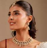 Kundan Opulance White Smoke Pearl-Beaded Yellow Gold-Plated Short Necklace Set