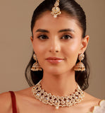Kundan Opulance White Smoke Pearl-Beaded Yellow Gold-Plated Short Necklace Set