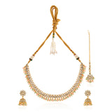 Kundan Opulance Light Pink Multi Pearl-Beaded Yellow Gold-Plated Short Necklace Set