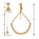 Kundan Opulance Light Pink Multi Pearl-Beaded Yellow Gold-Plated Short Necklace Set