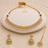 Kundan Opulance Light Pink Multi Pearl-Beaded Yellow Gold-Plated Short Necklace Set