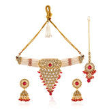 Kundan Opulance Maroon CZ-Pearl Beaded Yellow Gold-Plated Choker Set